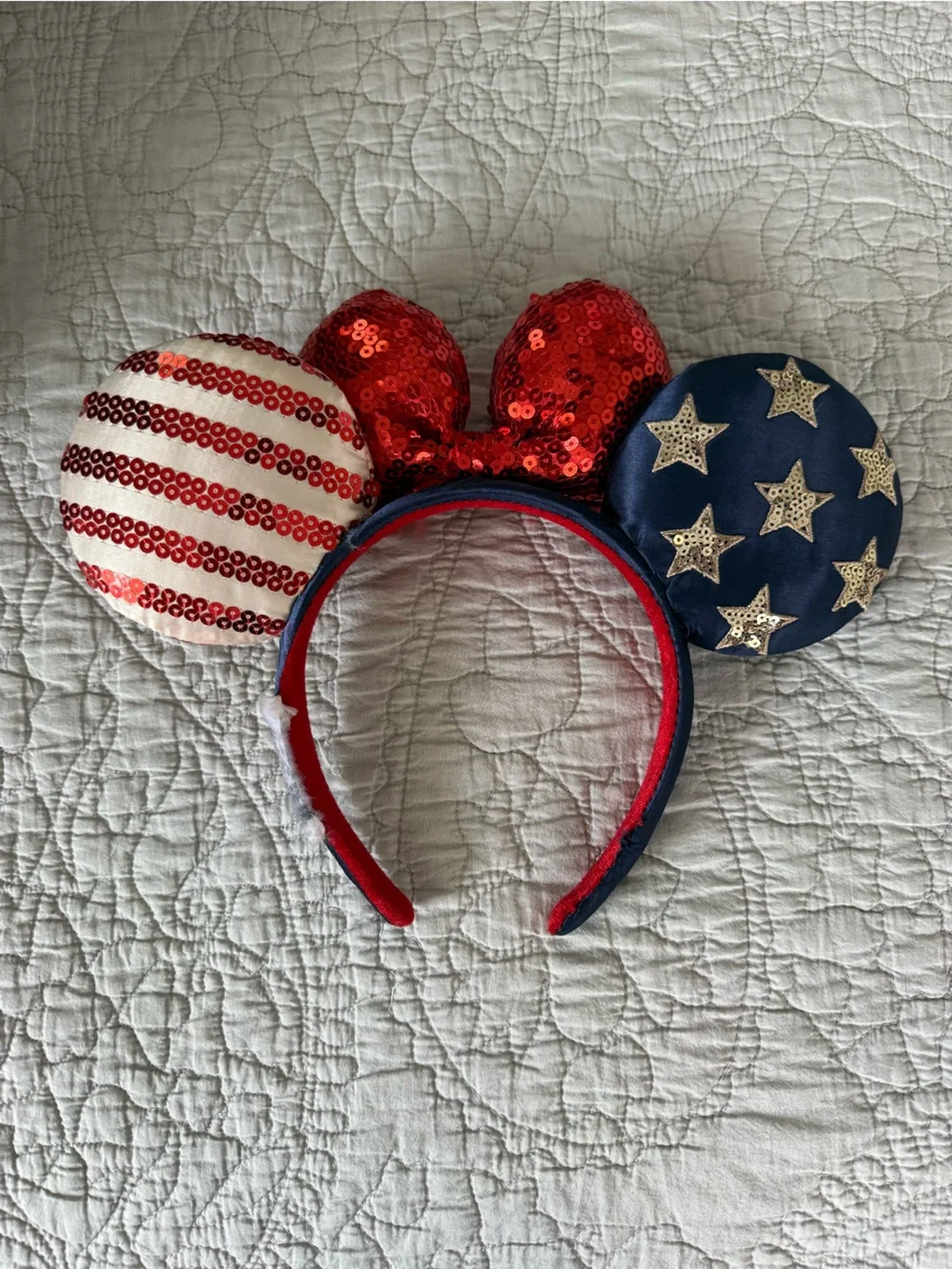 Disney Park Red white Blue Sequin Patriotic MM Ears Headband - Picture 2 of 4